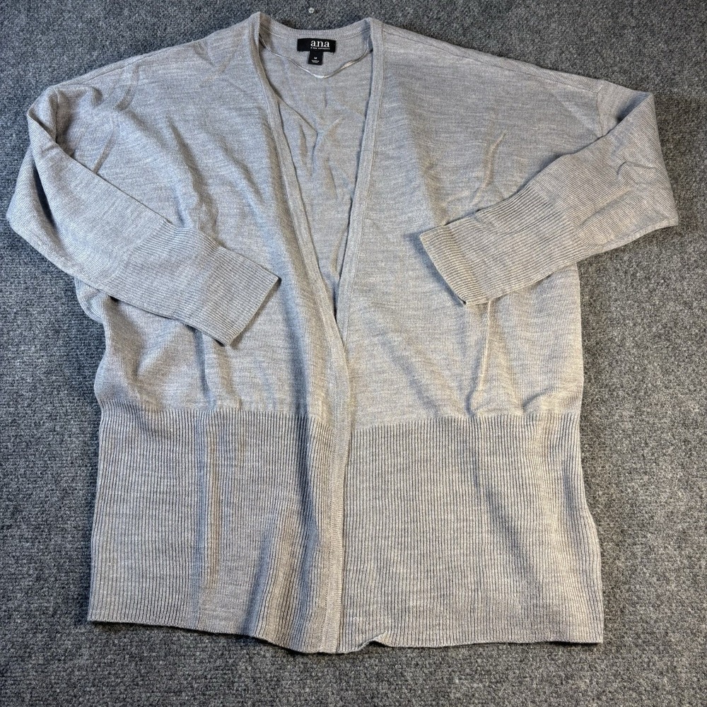 a.n.a Cardigan Womens Medium Gray Open Front Ribbed Knit Dolman Sleeve Sweater